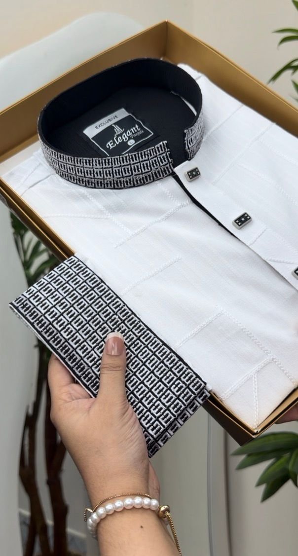 white pakistani cotton fabric embroidery- #w8890 - Image 3