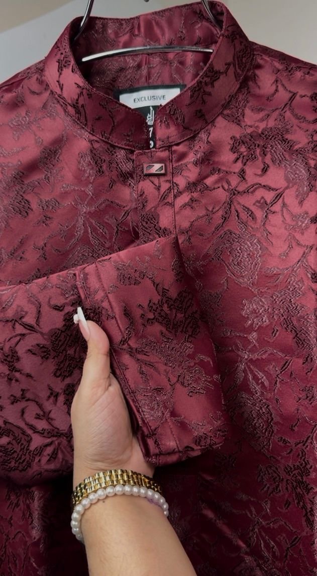 Kashmeeri luxary katan wedding special #BP862 maroon - Image 2