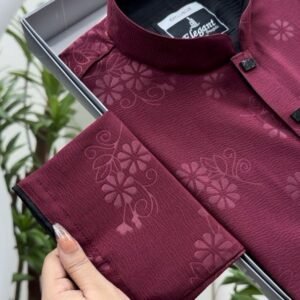 Floral Zaffran Panjabi (Exclusive) Premium embossed fabric code - R5468