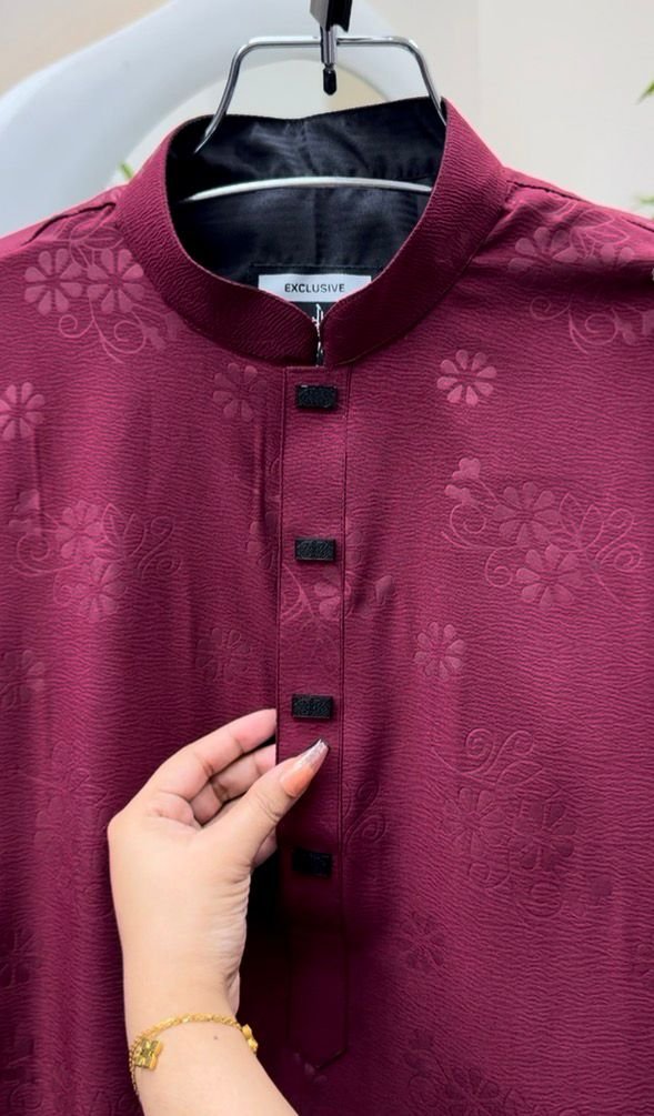 Floral Zaffran Panjabi (Exclusive) Premium embossed fabric code - R5468 - Image 4