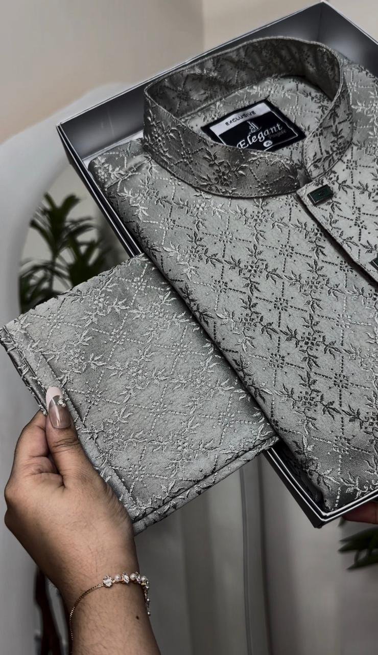 kashmeeri katan fabric Luxary (Dark Gray)#BP932 - Image 4